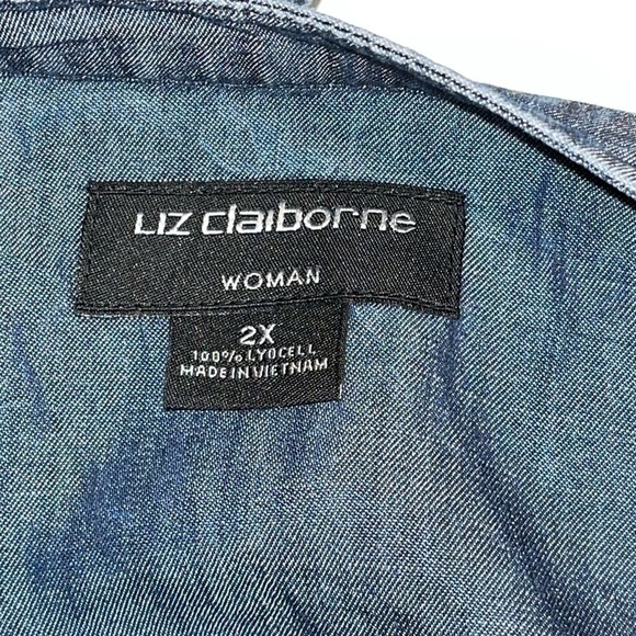 Liz Claiborne Woman Top Size 2X Blue Long Sleeve Button Up Relaxed Comfort - Picture 7 of 7